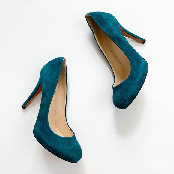 Ivanka Trump Shoes - Ivanka Trump Suede Teal Green Pump Heals